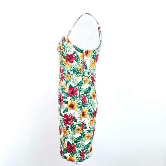 F21 Floral Hawaiian Dress Spaghetti Strap Medium Juniors Bodycon Floral Stretchy - Picture 3 of 7
